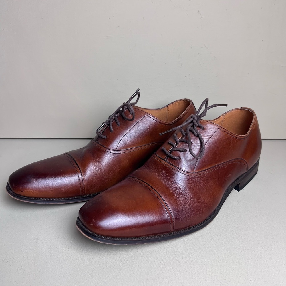 Florsheim Dress Shoes Mens 10.5 Brown Leather Cap Toe Oxford Memory Foam